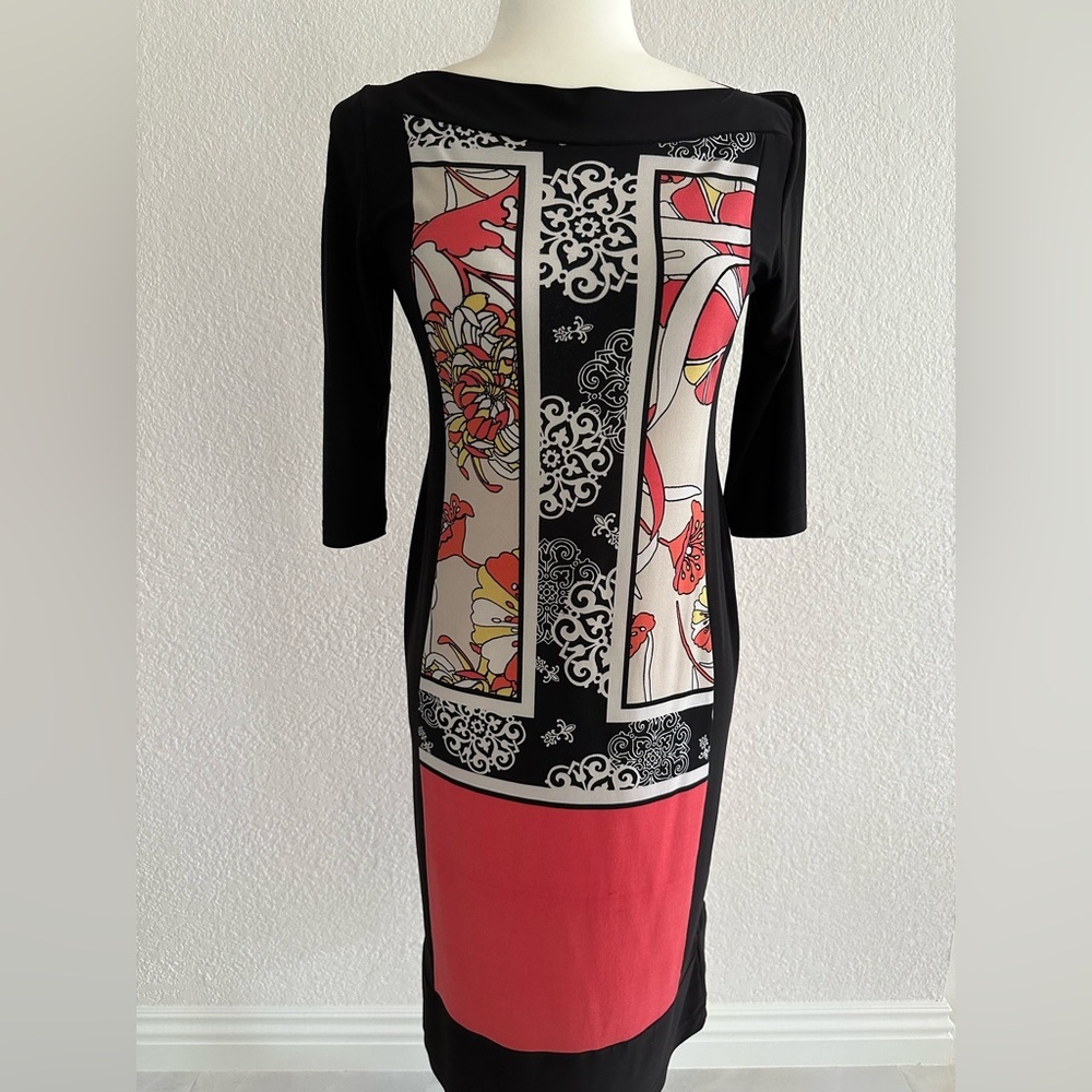 Chic Black and Red Graphic Long Sleeve Dress